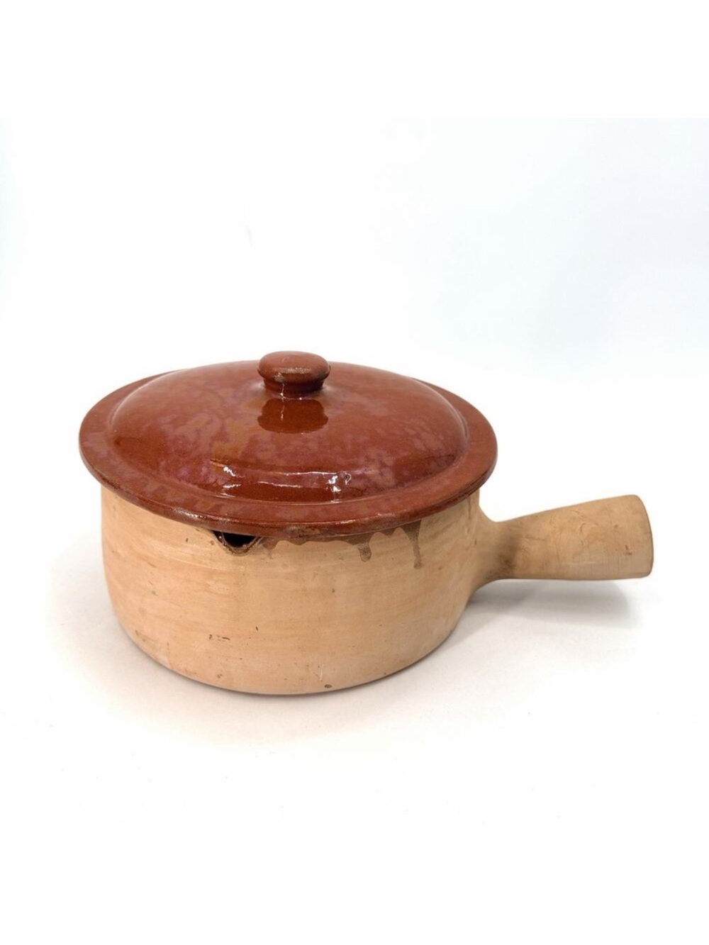 Vintage French Clay Pottery Rustic Terracotta Cooking Pot with Lid